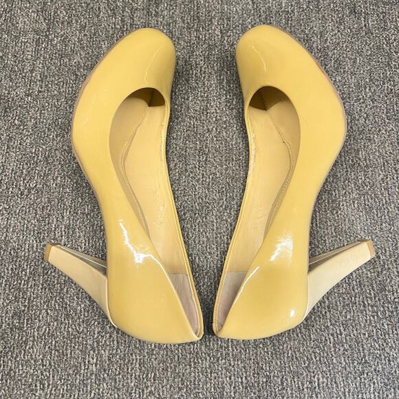 Gianni Bini Patent Leather Pumps 10M Classic Tan Heel Business Shoes Round Toe - Picture 6 of 11